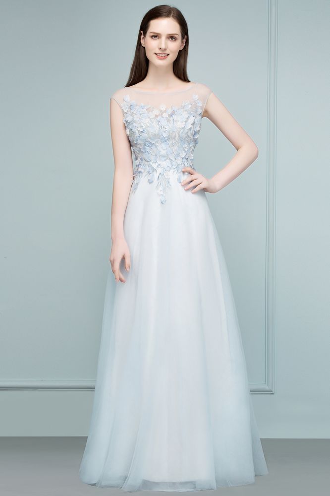 Looking for Prom Dresses in Tulle, A-line style, and Gorgeous Appliques,Flower(s) work  MISSHOW has all covered on this elegant Floor Length A-line Sleeveless Appliqued Flowers Tulle Prom Dresses.