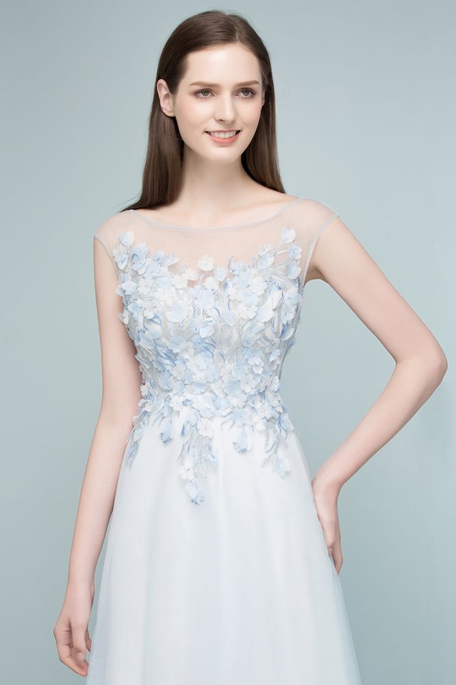 Looking for Prom Dresses in Tulle, A-line style, and Gorgeous Appliques,Flower(s) work  MISSHOW has all covered on this elegant Floor Length A-line Sleeveless Appliqued Flowers Tulle Prom Dresses.
