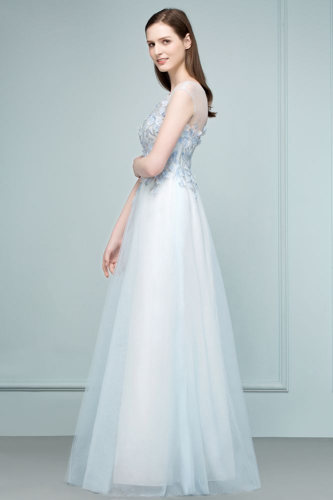 Looking for Prom Dresses in Tulle, A-line style, and Gorgeous Appliques,Flower(s) work  MISSHOW has all covered on this elegant Floor Length A-line Sleeveless Appliqued Flowers Tulle Prom Dresses.