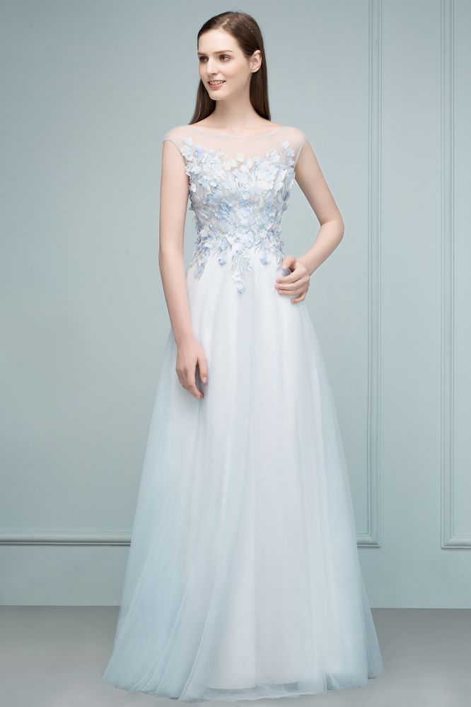 Looking for Prom Dresses in Tulle, A-line style, and Gorgeous Appliques,Flower(s) work  MISSHOW has all covered on this elegant Floor Length A-line Sleeveless Appliqued Flowers Tulle Prom Dresses.