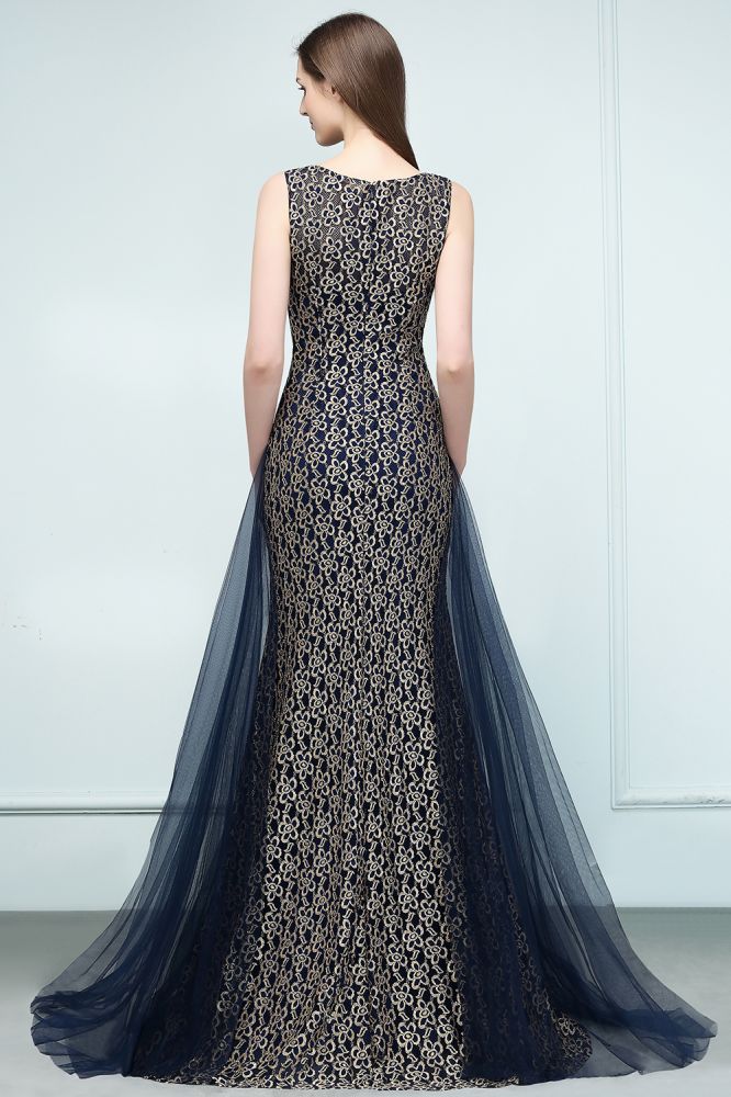 Looking for Prom Dresses in Tulle,Lace, Mermaid style, and Gorgeous Lace work  MISSHOW has all covered on this elegant Floor Length Gold Mermaid Sleevless Crew Lace Prom Dresses.