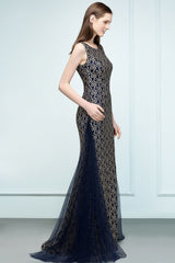 Looking for Prom Dresses in Tulle,Lace, Mermaid style, and Gorgeous Lace work  MISSHOW has all covered on this elegant Floor Length Gold Mermaid Sleevless Crew Lace Prom Dresses.