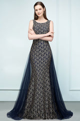 Looking for Prom Dresses in Tulle,Lace, Mermaid style, and Gorgeous Lace work  MISSHOW has all covered on this elegant Floor Length Gold Mermaid Sleevless Crew Lace Prom Dresses.