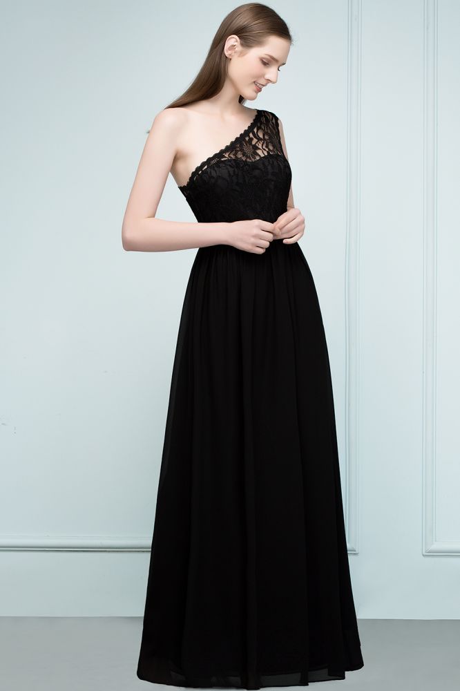 Looking for Bridesmaid Dresses in 30D Chiffon,Lace, A-line style, and Gorgeous Lace,Ribbons work  MISSHOW has all covered on this elegant Floor Length Lace Chiffon A-line One-shoulder Bridesmaid Dresses with Sash.