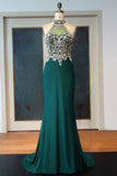 Floor Length Mermaid Halter Crystal Beading Prom Dresses