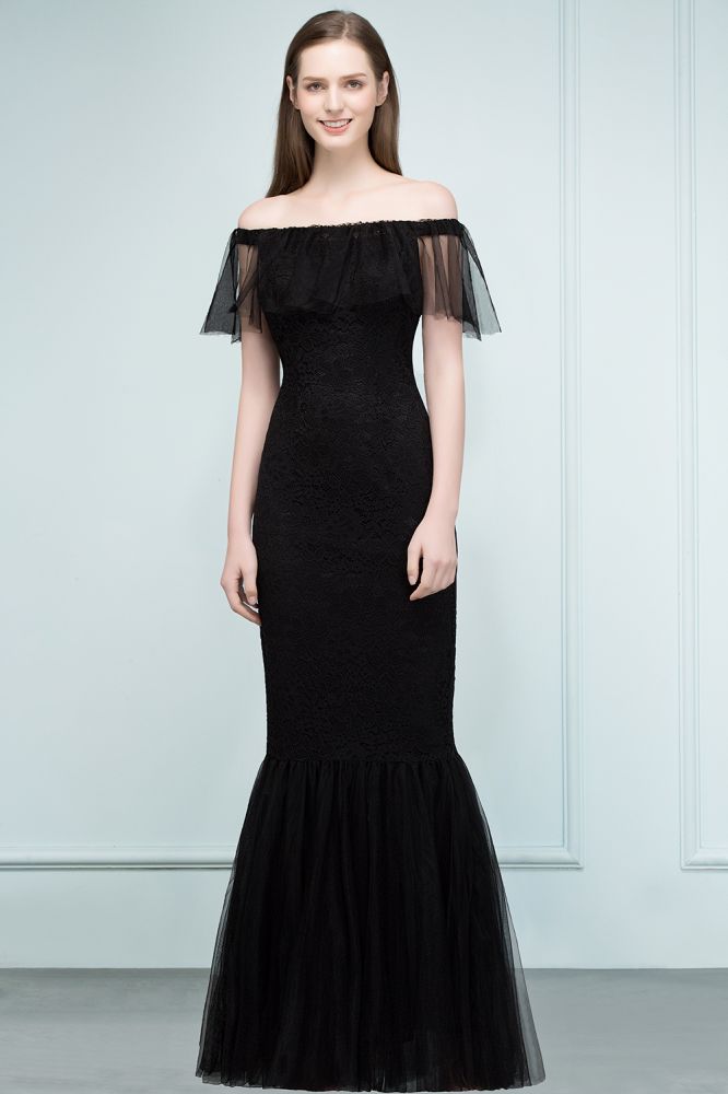 MISSHOW offers Floor Length Off-shoulder Mermaid Lace Tulle Prom Dresses at a cheap price from Black, Tulle,Lace to Mermaid Floor-length hem. Stunning yet affordable Cap Sleeves Prom Dresses.