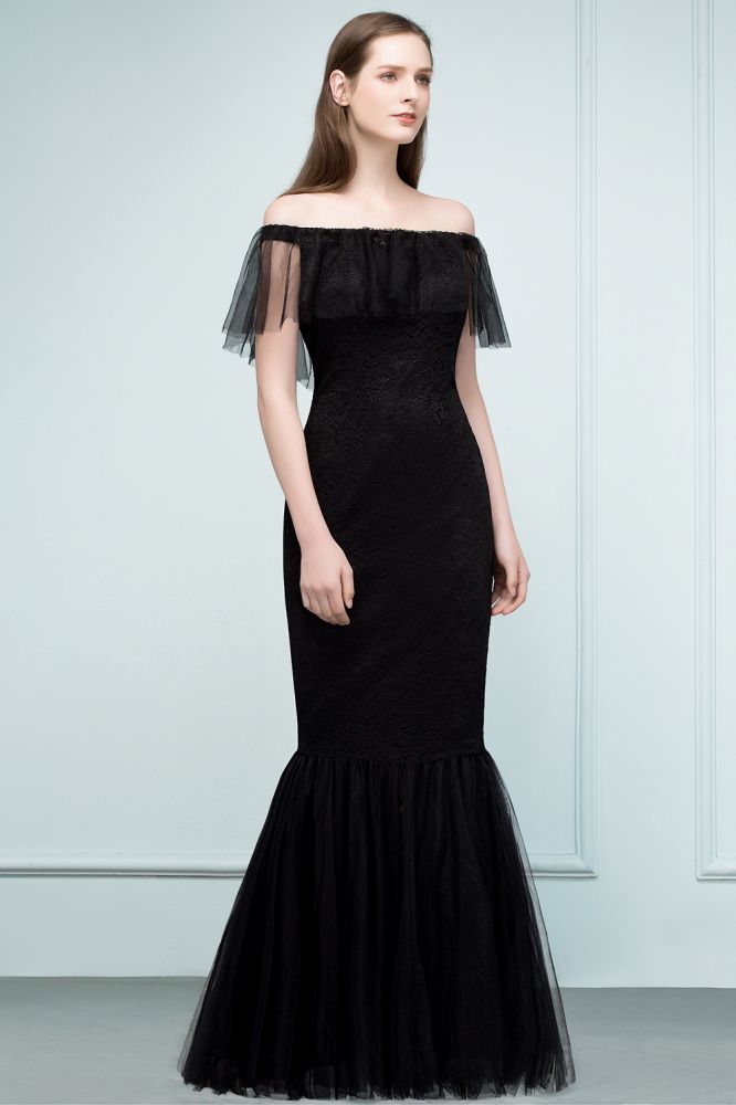 MISSHOW offers Floor Length Off-shoulder Mermaid Lace Tulle Prom Dresses at a cheap price from Black, Tulle,Lace to Mermaid Floor-length hem. Stunning yet affordable Cap Sleeves Prom Dresses.