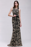 Floor-Length Sheath Round Neck Lace Evening Dresses