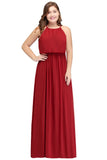 Floor Length Sleeveless A-Line Straps Plus size Evening Dresses with Ruffles