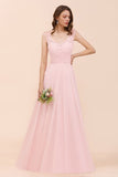 Floral Lace Bridesmaid Dress Pink A-line Wedding Party Dress-misshow.com