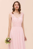 Floral Lace Bridesmaid Dress Pink A-line Wedding Party Dress-misshow.com