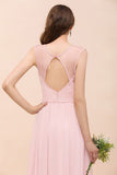 Floral Lace Bridesmaid Dress Pink A-line Wedding Party Dress-misshow.com