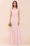 Blumenspitze Brautjungfernkleid Pink A-Linie Hochzeitskleid