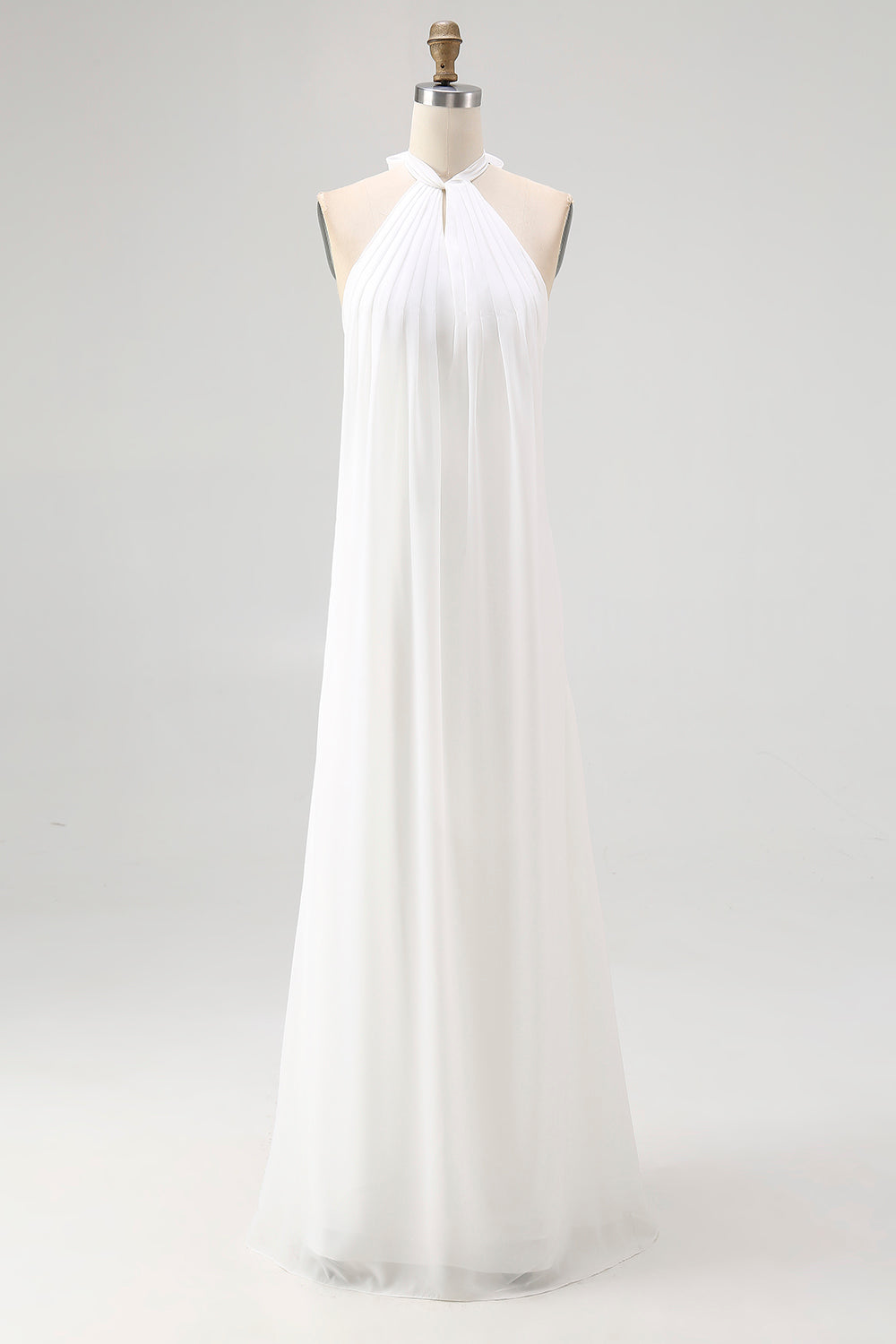 Flowy Sky Blue Chiffon A Line Halter Backless Long Prom Dress