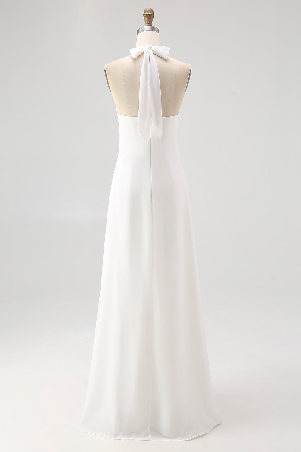 Flowy Sky Blue Chiffon A Line Halter Backless Long Prom Dress