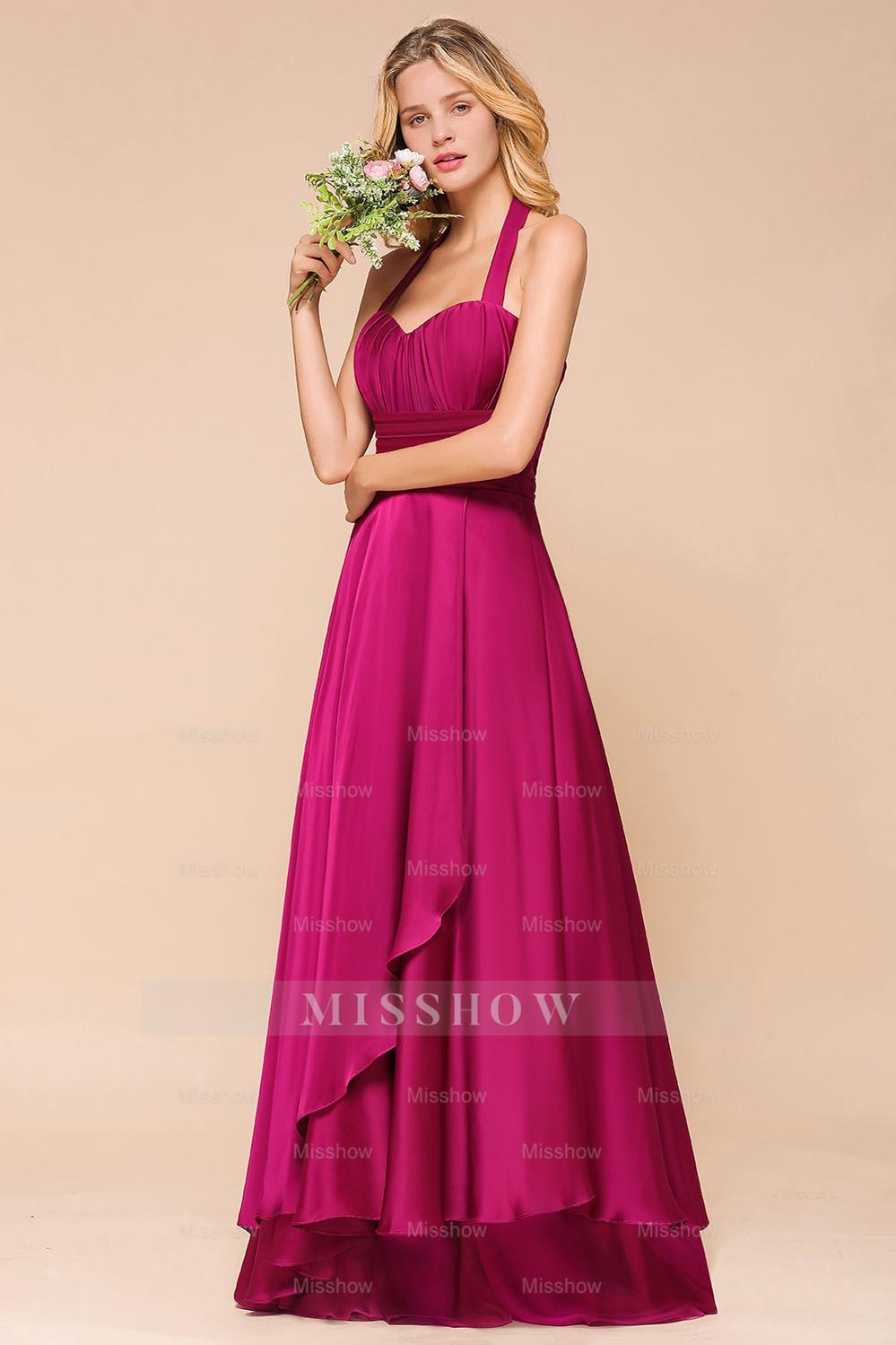 Fuchsia Halter Chiffon Bridesmaid dresses Long Fuchsia Halter Chiffon Bridesmaid dresses Long
