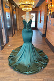 Glamorou V-neck Sleeveless Halter Mermaid Prom Dress With Beading-misshow.com