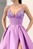 Glamorous A-line Spaghetti Straps Split Front Sequined Prom Dress-misshow.com