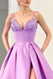 Glamorous A-line Spaghetti Straps Split Front Sequined Prom Dress-misshow.com