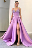 Glamorous A-line Spaghetti Straps Split Front Sequined Prom Dress
