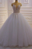 Glamorous A-line V-neck Sleeveless Wedding Dress With Lace-misshow.com