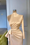 Glamorous high neck long sleeves column satin Evening dresses split front-misshow.com