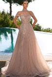 Glamorous Long A-line Halter Beading Tulle Prom Dress-misshow.com