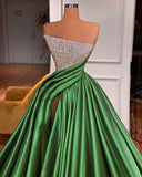 Glamorous Long A-line Strapless Split Front Sleeveless Prom Dress-misshow.com