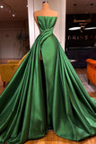 Glamorous Long A-line Strapless Split Front Sleeveless Prom Dress