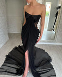 Glamorous Long Black Strapless Split Front Prom Dress-misshow.com