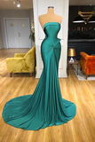 Glamorous Long Green Strapless Mermaid Prom Dress With Train-misshow.com
