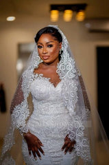 Glamorous Lace Appliques Mermaid Wedding Dress With Sleeveless main image 0