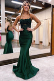 Glamorous Long Mermaid Backless Sleeveless Prom Dress With Lace-misshow.com