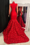 Glamorous Long Mermaid High Neck Flowers Sequined Prom Dress With Long Sleeves-misshow.com