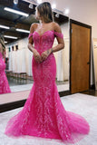 Glamorous Long Mermaid Off-the-shoulder Lace Sleeveless Tulle Prom Dress-misshow.com