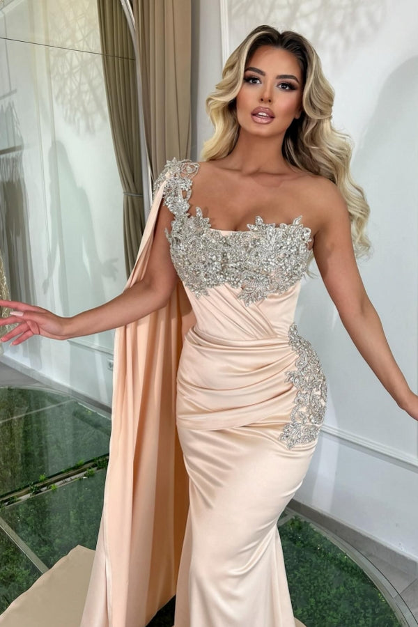 Glamorous Long Mermaid One Shoulder Beading Sleeveless Prom Evening Dresses