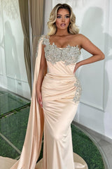 Glamorous Long Mermaid One Shoulder Beading Sleeveless Prom Evening Dresses