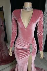 Glamorous Long Mermaid Sleeveless V-neck Split Front Prom Dress-misshow.com