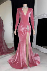 Glamorous Long Mermaid Sleeveless V-neck Split Front Prom Dress-misshow.com