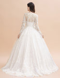 Glamorous Long Sleeve Beads White/Ivory Lace Appliques Wedding Dress-misshow.com