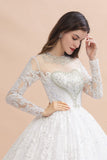 Glamorous Long Sleeve Beads White/Ivory Lace Appliques Wedding Dress-misshow.com