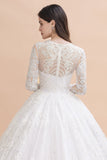 Glamorous Long Sleeve Beads White/Ivory Lace Appliques Wedding Dress-misshow.com