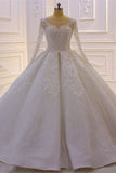 Glamorous Long Sleeves A-line Princess Satin Wedding Dress With Lace-misshow.com