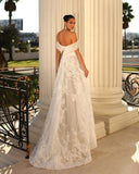 Glamorous Long White A-line Off-the-shoulder Lace Wedding Dress-misshow.com