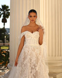 Glamorous Long White A-line Off-the-shoulder Lace Wedding Dress-misshow.com