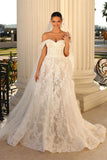 Glamorous Long White A-line Off-the-shoulder Lace Wedding Dress