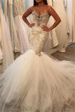 Glamorous Mermaid Tulle Wedding Dress Lace Sweetheart Crystal Bridal Wears