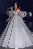Glamorous Off-the-shoulder A-line Long Sleeves Lace Wedding Dress With Train