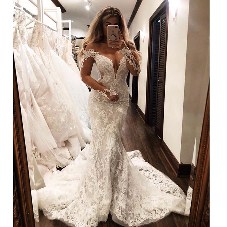 Sweetheart Long Mermaid Lace Wedding Dresses, WD0296
