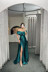 Glamorous Off The Shoulder Ruby Split Ruffles A-Line Prom Evening Dresses-misshow.com